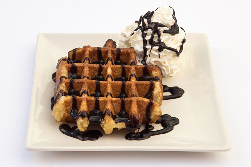 Fresh wheat waffles and ice cream and cafe