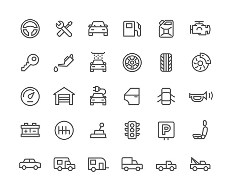Auto repair workshop icons set. Line Vector Icons. 30 icons set.