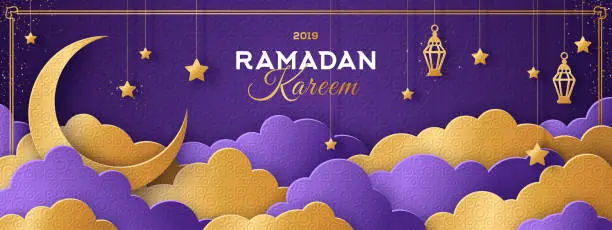 Vector illustration of Ramadan Kareem Moon and Clouds