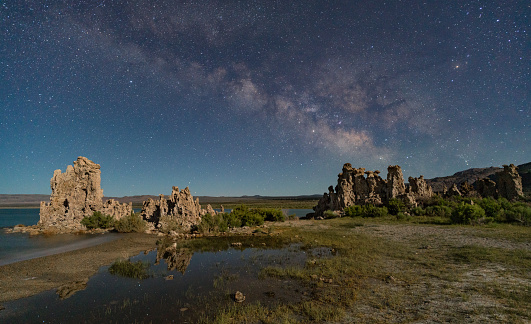 the Milky Way is rising over the tufas of Mono Lake high in the Eastern Sierra.