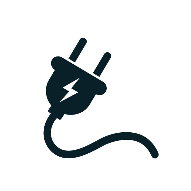 ilustraciones, imágenes clip art, dibujos animados e iconos de stock de icono de enchufe eléctrico con cable – vector de stock - electric plug electricity power cable power