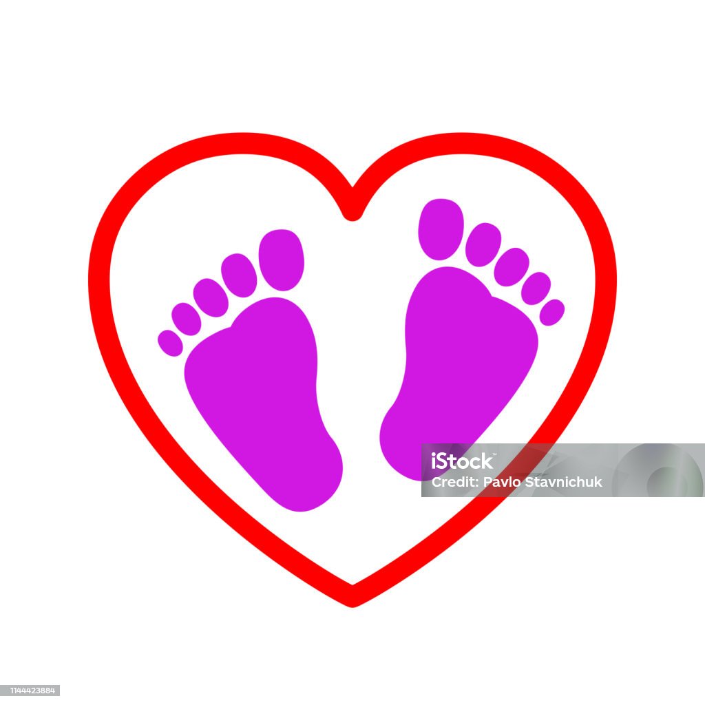 Baby footprints in heart icon - vector Baby - Human Age stock vector