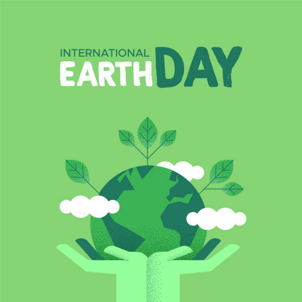 ilustrações de stock, clip art, desenhos animados e ícones de earth day card of human hands holding green planet - globe human hand earth world map