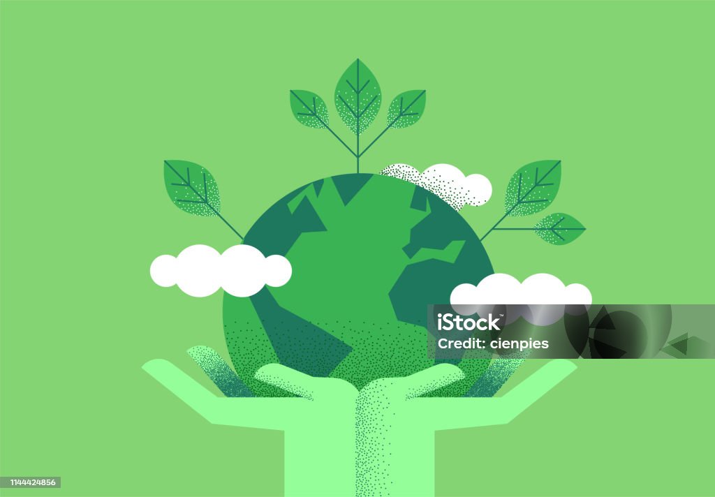 牽著地球的手, 以保護環境 - 免版稅環境圖庫向量圖形
