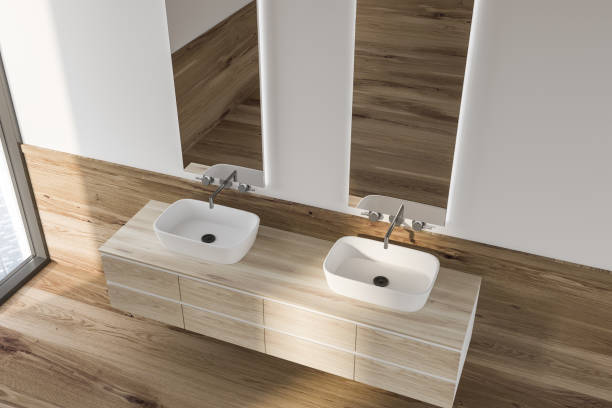 istock Top view of double bathroom sink 1144427236