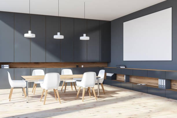 istock Gray meeting room corner with poster 1144427285