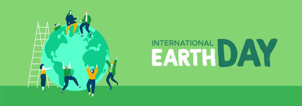 ilustrações de stock, clip art, desenhos animados e ícones de earth day web banner of young people celebration - earth globe mother child