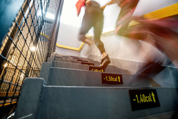Running together Two people running up stairs, blured motion steps exercise stock pictures, royalty-free photos & images