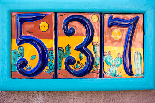 Ceramic Number 537 Street Address Mexican Talavera Tiles. Shot in Santa Fe, NM.