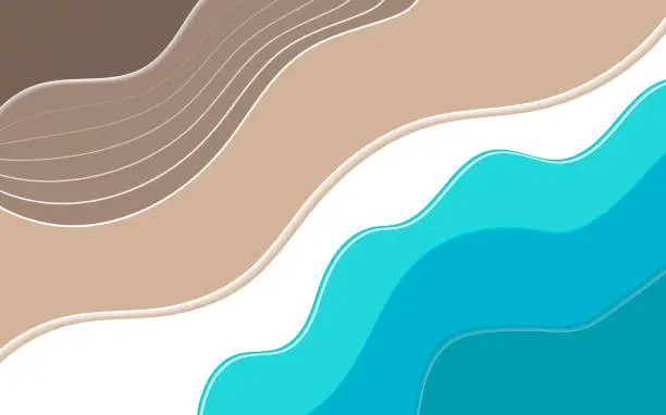 Vector illustration of Summer background with sand beach waves and waves in the Sea with text hello Summer for Banner poster, web