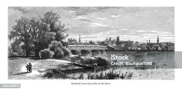 Hartford From The East Side Of The Connecticut River Valley Of The Connecticut Connecticut United States American Victorian Engraving 1872 Stock Illustration - Download Image Now