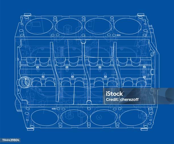 Engine Block Sketch Vector Rendering Of 3d Stock Illustration ...