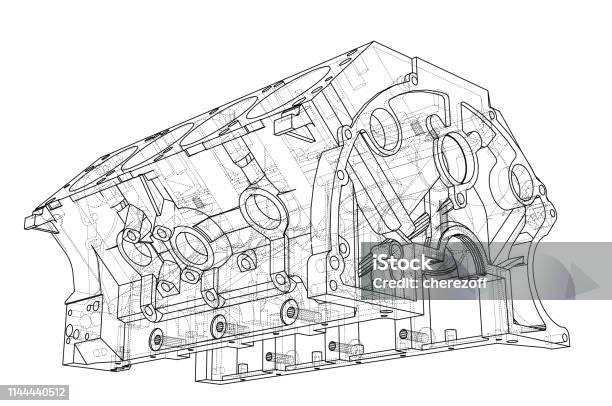 Engine Block Sketch Vector Rendering Of 3d Stock Illustration ...