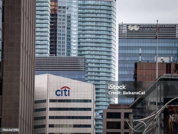 Logo Of Citigroup On Their Main Office In Toronto Ontario Quebec Also Called Citi Or Citibank It Is An American Bank And Financial Institution Stock Photo - Download Image Now