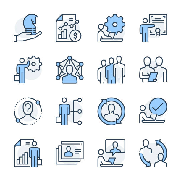 business planning work images Human resources theme icon set Human resources theme icon set. The set is vector, colored and created on 64x64 grids. business plan stock illustrations
