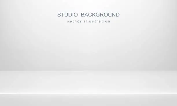 Vector illustration of White studio background. Empty space, mock up. Vector 3D backdrop