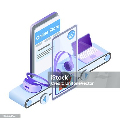 istock Online Store Mobile App Isometric Illustration 1144445705