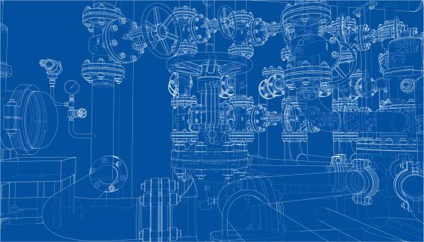 ilustrações de stock, clip art, desenhos animados e ícones de sketch of industrial equipment. vector - pipeline pipe valve three dimensional shape