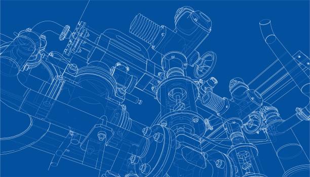 szkic sprzętu przemysłowego. wektor - pipeline pipe valve three dimensional shape stock illustrations