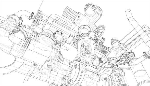 ilustrações de stock, clip art, desenhos animados e ícones de sketch of industrial equipment. vector - pipeline pipe valve three dimensional shape