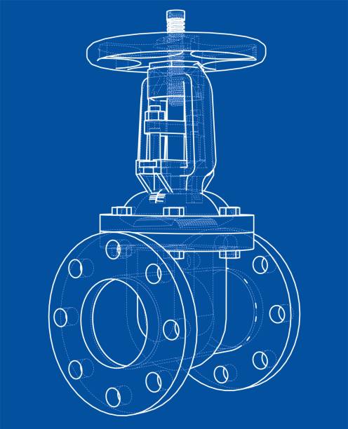 ilustrações de stock, clip art, desenhos animados e ícones de industrial valve outline. vector rendering of 3d - pipeline pipe valve three dimensional shape
