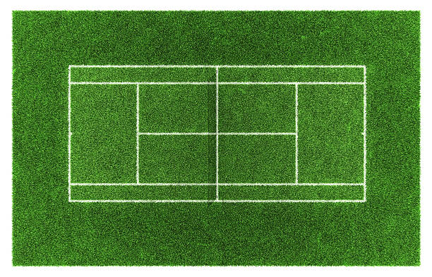 Green grass tennis court from a Birdseye view Tennis court. Grass.  wimbledon stock pictures, royalty-free photos & images