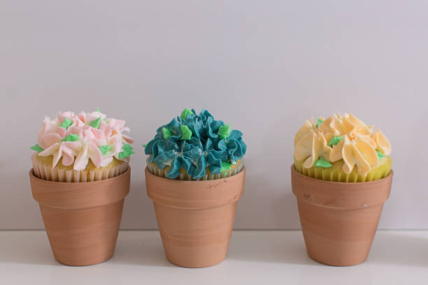 istock Garden Party Cupcakes in Terracotta Pots -- Three 1144456126