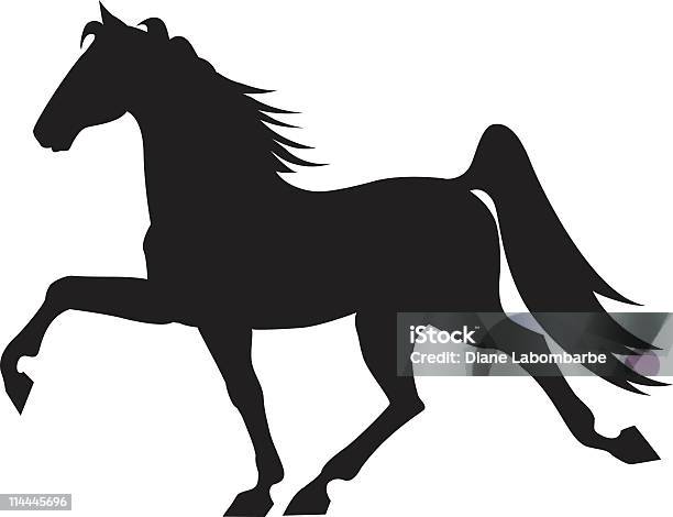 Tennessee Walking Horse Prancing Tail Held High Silhouette Stock Illustration - Download Image Now