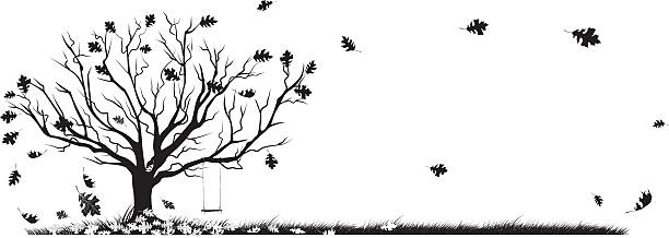 ilustraciones, imágenes clip art, dibujos animados e iconos de stock de anticuado para colgar en un columpio de madera vacía oak tree silhouette - tree bare tree silhouette oak