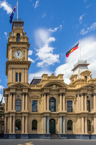 Bendigo, Australia - 24th February 2018:  The Town Hall, Hargreaves Street. Th restored building was originally built in the 19th century