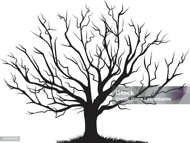 Deciduous Bare Tree Empty Branches Black Silhouette Stock Illustration - Download Image Now