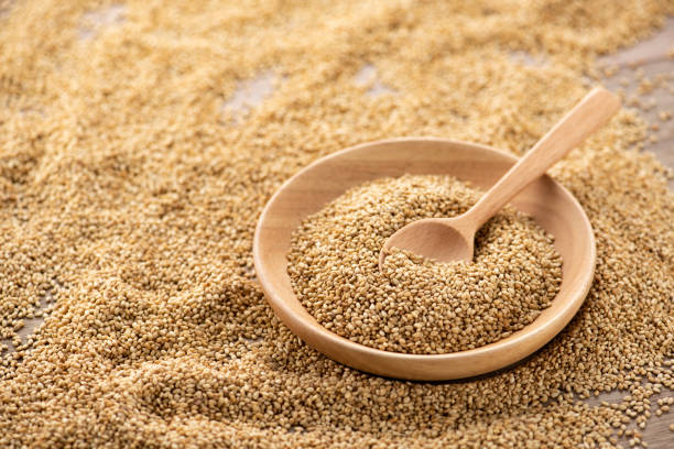 Roasted sesame seeds Roasted sesame seeds spoon photos stock pictures, royalty-free photos & images