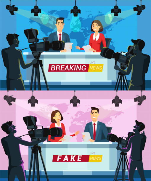 istock Live news on TV cartoon vector illustrations set 1144460394