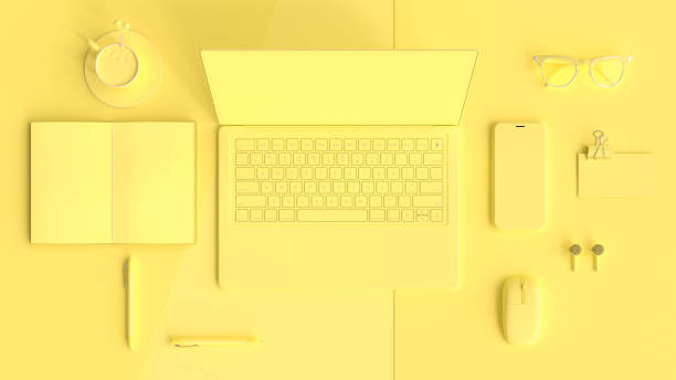 istock Minimal idea concept, work desk yellow color 1144461297