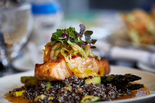 istock Grilled Salmon on top of Quinoa 1144465310