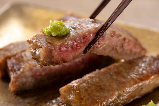 Loin steak with chopped wasabi Loin steak with chopped wasabi miyazaki prefecture stock pictures, royalty-free photos & images