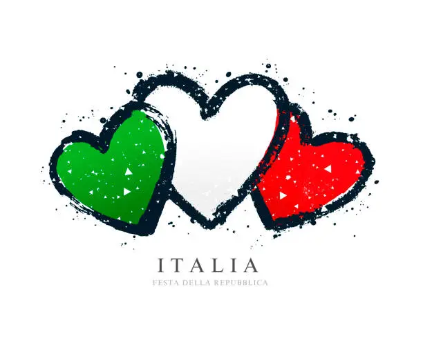 Vector illustration of Italian flag in the form of three hearts.