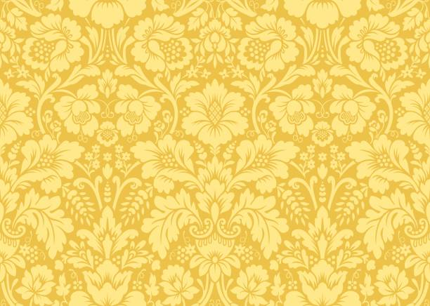 illustrazioni stock, clip art, cartoni animati e icone di tendenza di motivi in oro damascato senza cuciture vettoriali. ricco ornamento, vecchio motivo in oro stile damasco - rococo style