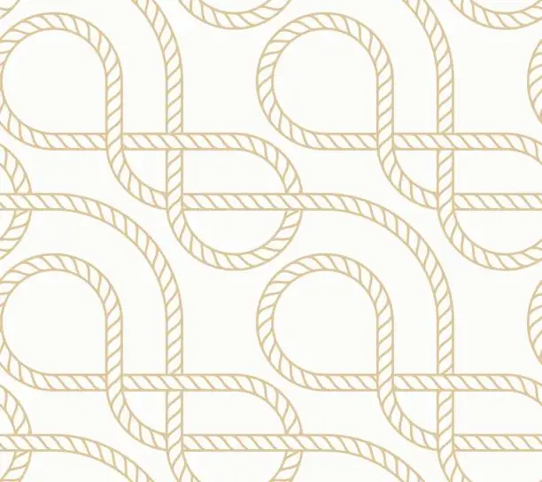 Vector illustration of Vector seamless background with marine rope. Nautic pattern white and gold