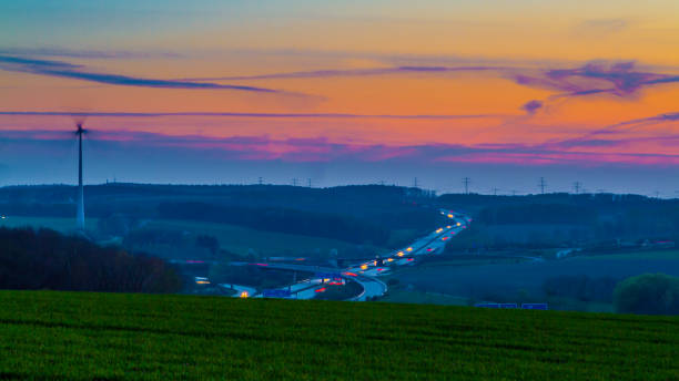 Highway and Field at Dusk
