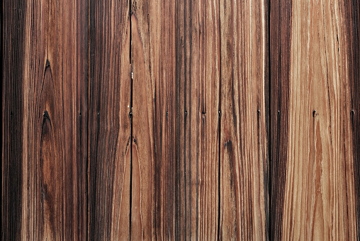 Close up shot of seamless dark brown wood grain textured