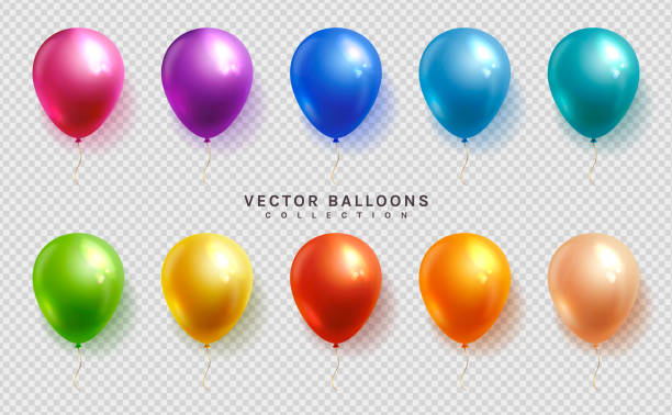 ilustraciones, imágenes clip art, dibujos animados e iconos de stock de conjunto de globos de colores. vector. - balloon