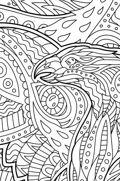 Vector illustration of Coloring book page with decorative predatory bird