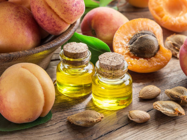 istock Apricot kernel oil and apricot kernels. 1144488179