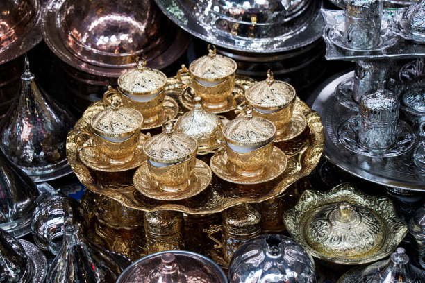 istock Handmade multicolor Turkish coffee cups in market 1144490048