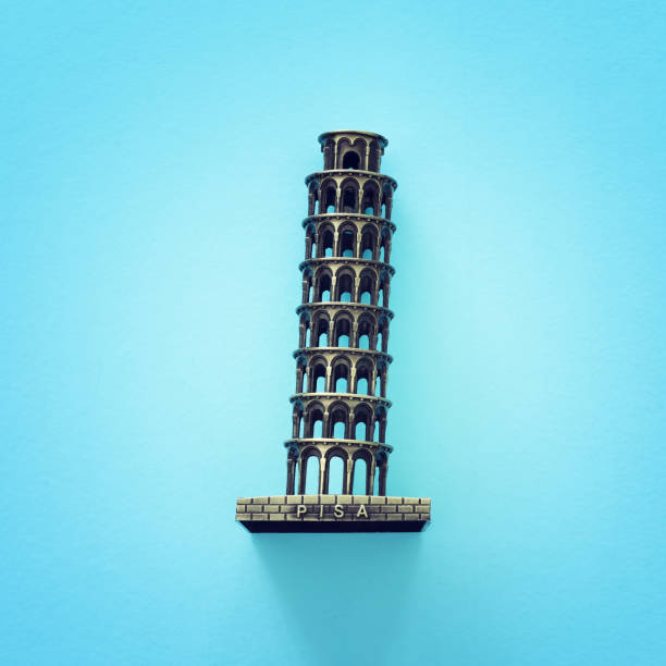 istock Leaning tower of pisa over blue background 1144490282