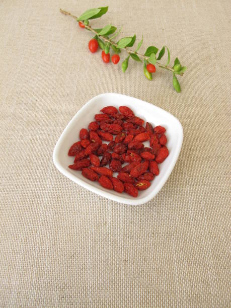 сушеные ягоды годжи, волчья ягода - wolfberry стоковые фото и изображения