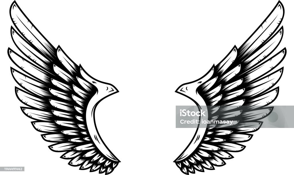 Wings in tattoo style isolated on white background. Design element for poster, t shit, card, emblem, sign, badge. Wings in tattoo style isolated on white background. Design element for poster, t shit, card, emblem, sign, badge. Vector illustration Abstract stock vector