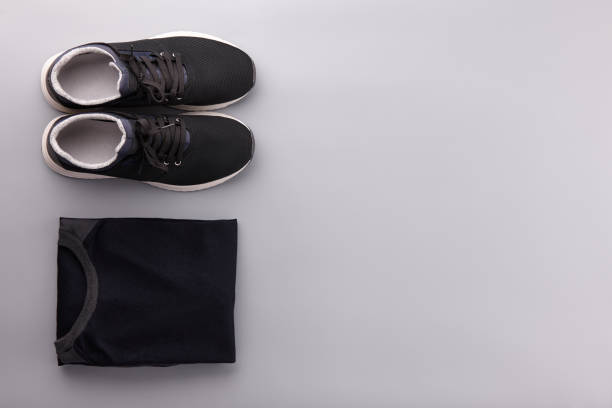 istock Mens summer casual clothes flat lay on gray 1144491557