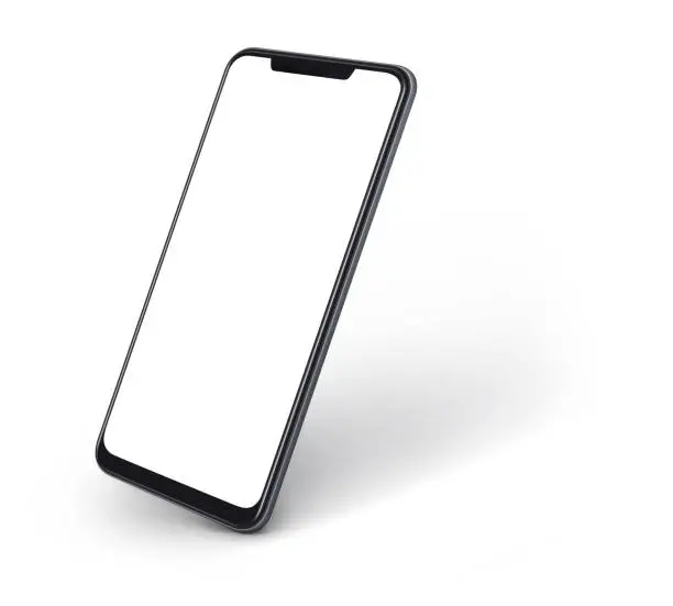 side view of smartphone with blank screen and modern frame less design isolated on white